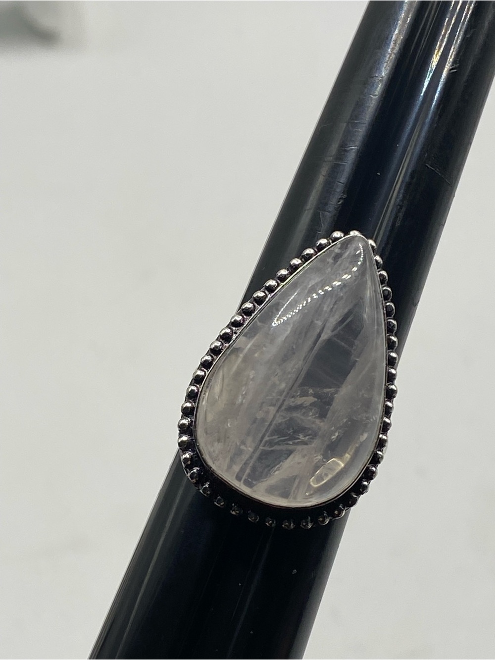 Sterling Silver Plated Teardrop Clear Quartz Ring - Clear Gemstone